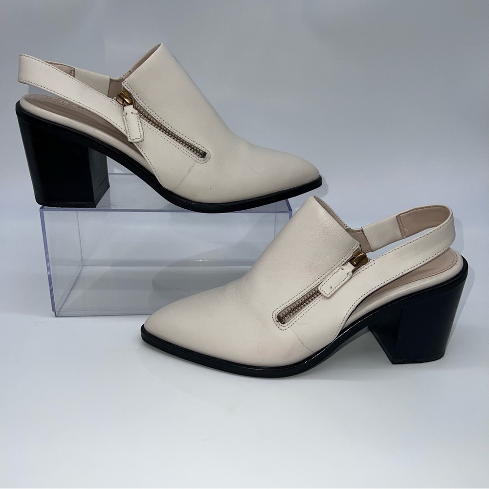 Cole Haan Women’s Off-White/Cream Slingback Leather Mules w/3” Block Heel-Size 7